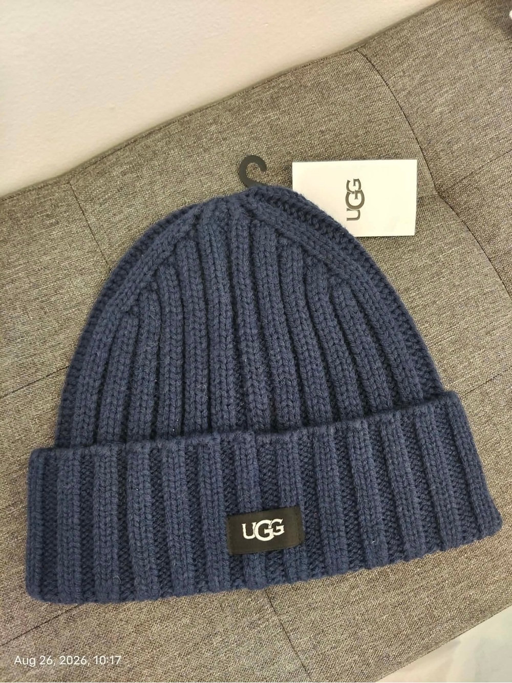 NWT UGG Navy blue ribbed Beanie hat One Size